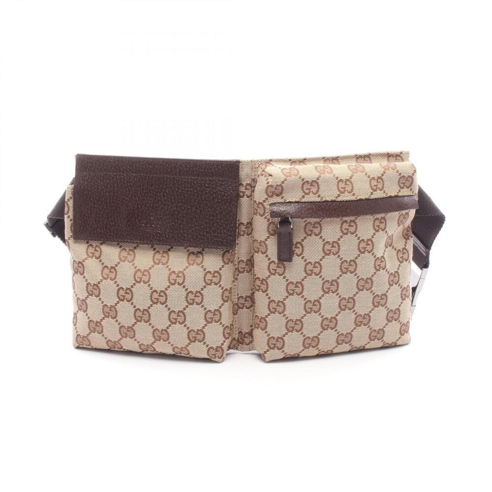 Gucci GG Canvas Waist Bag Body Leather Beige Brown